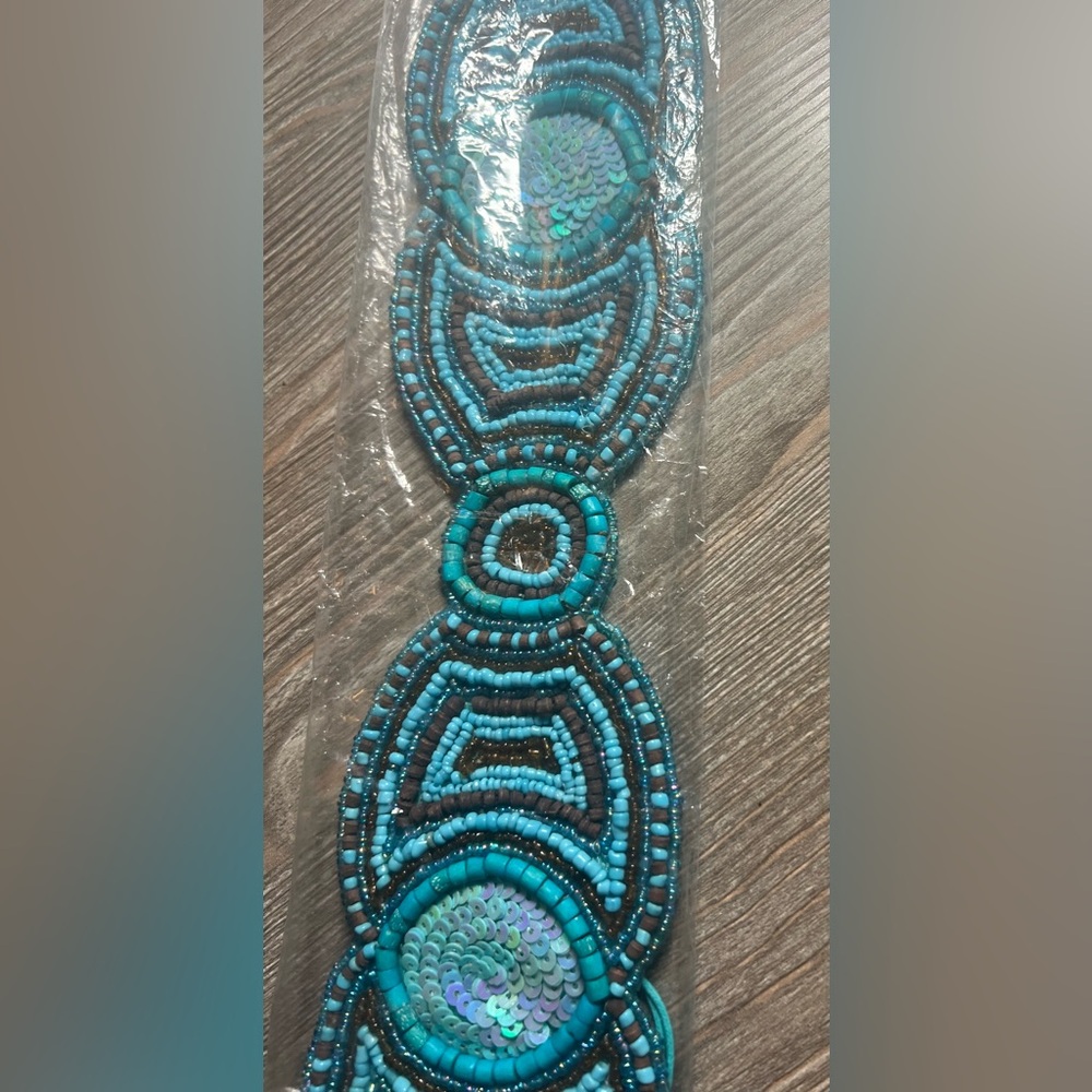 Clementina Beaded Turquoise Waist or Hip Tie Belt - New in Package Anthro-Style - Picture 8 of 8